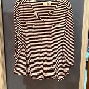 Chico’s 3/4 white and brown striped shirt = Size 3